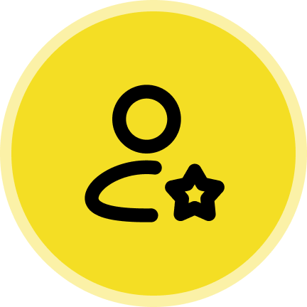 Person icon with a star, yellow background.