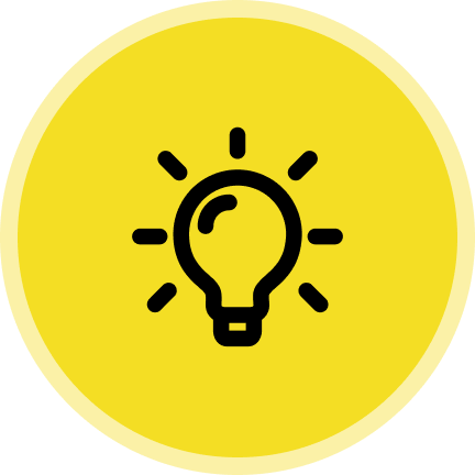 Yellow circle with a light bulb icon.